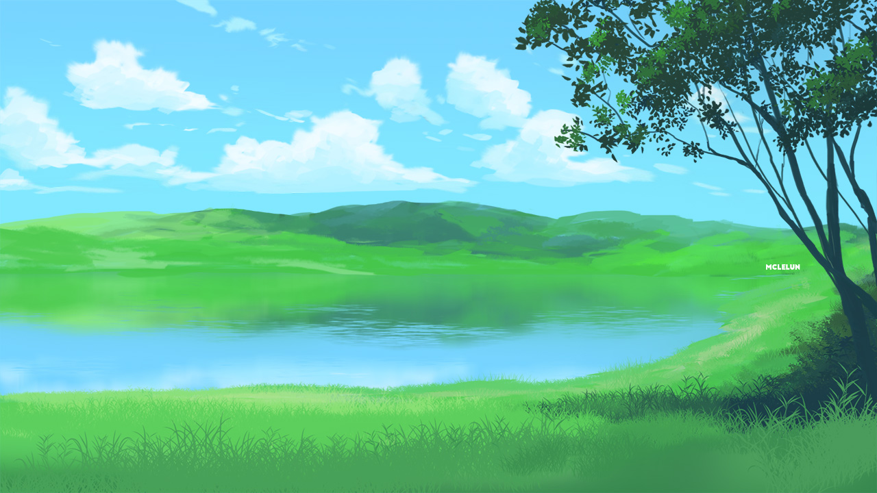 sunny lake scene